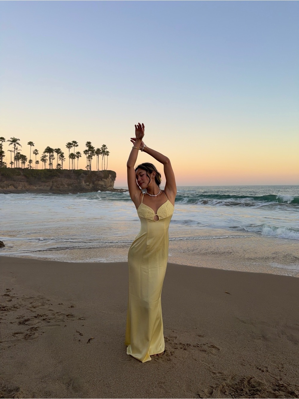 Peppermayo Pale Yellow Cutout Maxi Slip Dress